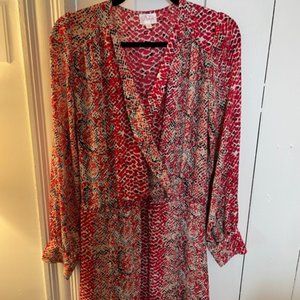 Parker M Red Snakeskin Faux Wrap Dress
